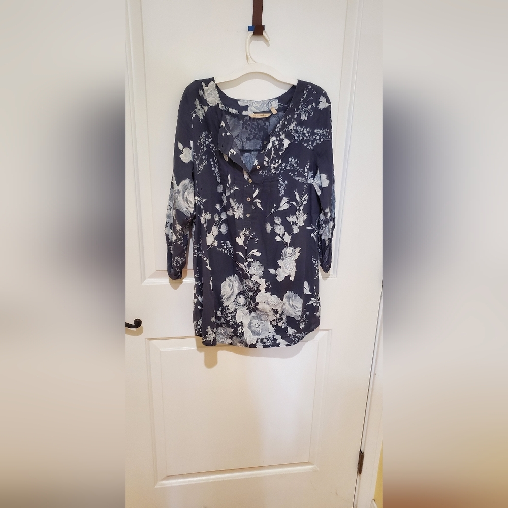 Soft Surroundings Blue Ruffled Blouse